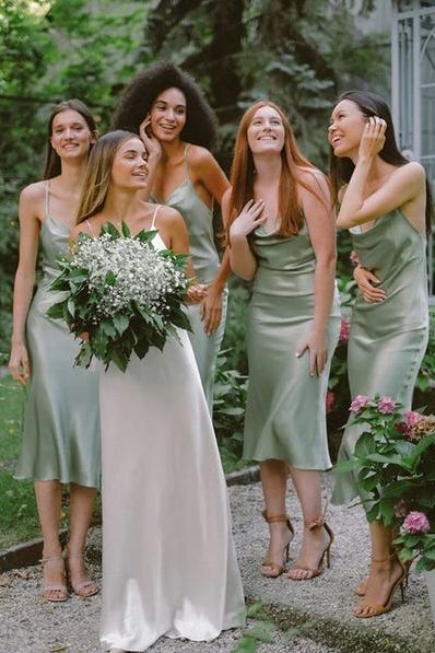 Sheath Cowl Neck Sage  Silk Satin  Bridesmaid Dresses
