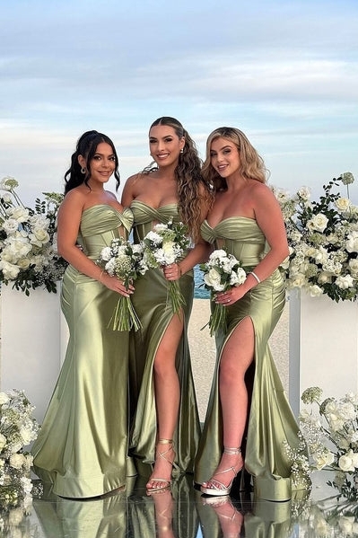 Mermaid Sweetheart Sage Bridesmaid Dresses with Slit