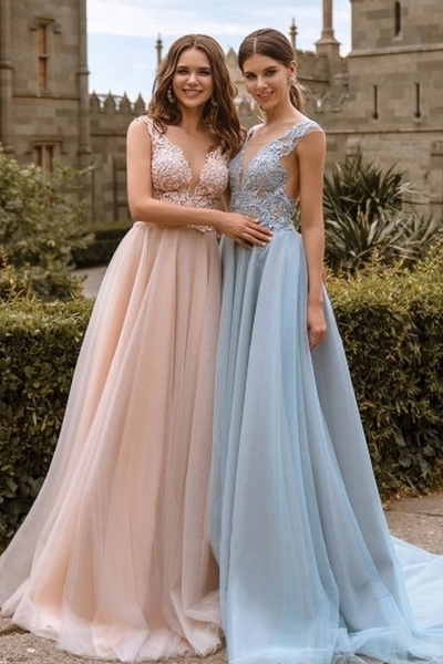 Lace V Neck Bridesmaid Dresses with Sexy Illusion Back