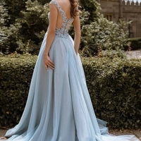 Lace V Neck Bridesmaid Dresses with Sexy Illusion Back - Thumbnail 1