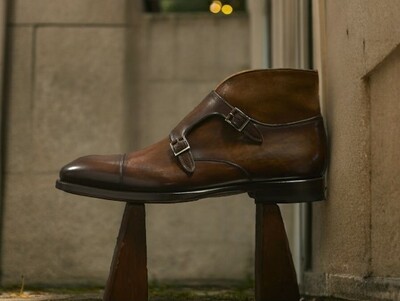 Hot Sale Men's Hand Stitch Adult Brown Double Monk Hiking Boot