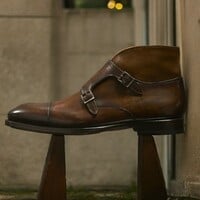 Hot Sale Men's Hand Stitch Adult Brown Double Monk Hiking Boot - Thumbnail 1