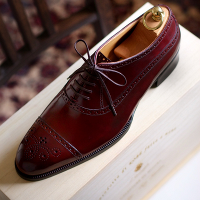 Decent wear men's hand stitch burgundy cap toe oxfords lace up shoes