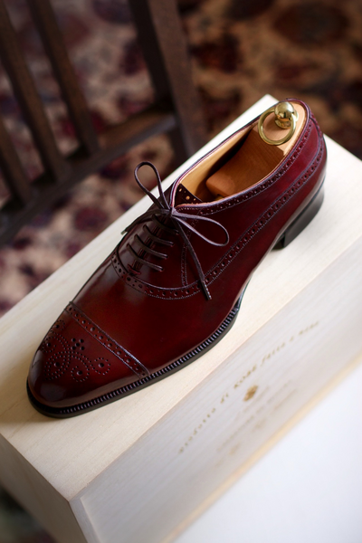 Decent Wear Men's Hand Stitch Burgundy Cap Toe Oxfords Lace Up Shoes