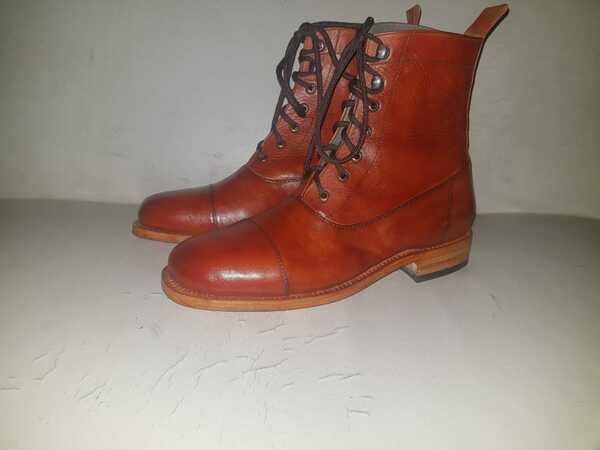 Premium Quality Handmade Leather Orange Ankle High Lace Up Boots Marching Boots Fashion Boots