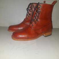 Premium Quality Handmade Leather Orange Ankle High Lace Up Boots Marching Boots Fashion Boots