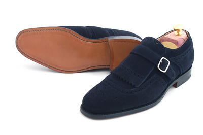 Latest Design Men's Handmade Navy Blue Fringe Monk Party Wear Shoes