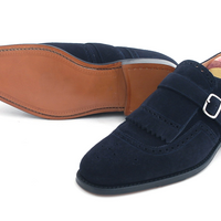 Latest Design Men's Handmade Navy Blue Fringe Monk Party Wear Shoes - Thumbnail 1