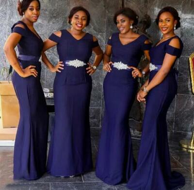 Simple Navy Blue Long Bridesmaid Dresses For Wedding Party