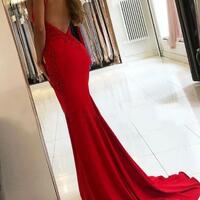 Mermaid Red Stain Lace Prom Dress with Beading - Thumbnail 1