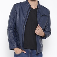 Men's Fashion navy blue biker slimfit leather jacket, Blue Leather jacket mens - Thumbnail 4