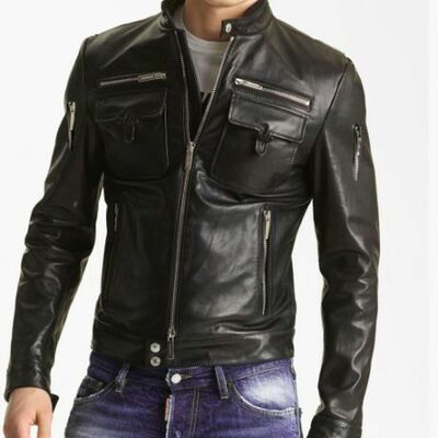 New men's biker leather jacket, men fashion black leather jacket, men leather