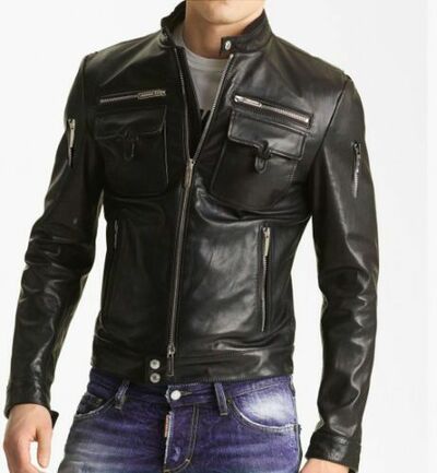 NEW MEN'S BIKER LEATHER JACKET, MEN FASHION BLACK LEATHER JACKET, MEN LEATHER