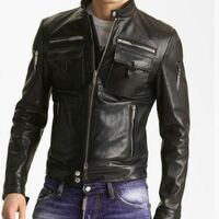 NEW MEN'S BIKER LEATHER JACKET, MEN FASHION BLACK LEATHER JACKET, MEN LEATHER - Thumbnail 4