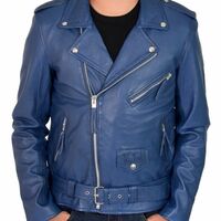 Men's Genuine Blue Lambskin Leather Jacket, Men Slim Fit Biker Motorcycle jacket - Thumbnail 1