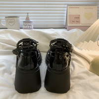 JK Black Leather Heeled Shoes With Chain And Bat Wing Decor - Thumbnail 7