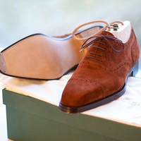 Elegant Men's Handmade Brown Cap Toe Style Genuine Suede Lace Up Shoes - Thumbnail 1