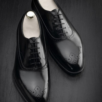 Luxury men's handmade black brogue toe lace up leather shoes