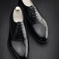 Luxury Men's Handmade Black Brogue Toe Lace Up Leather Shoes - Thumbnail 1