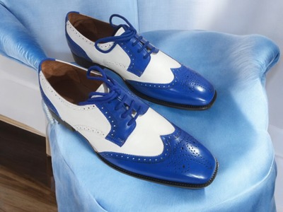 Handmade Men's Two Tone Genuine Leather Wingtip Lace Up Shoes