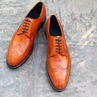 Crafted Leather Classic Tan Leather Wingtip Oxford Lace up Dress Shoes - Thumbnail 2