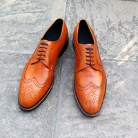 Crafted Leather Classic Tan Leather Wingtip Oxford Lace up Dress Shoes - Thumbnail 3