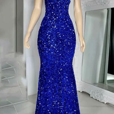 Beautiful a line royal blue sequined graduation dress formal dress - Thumbnail 4