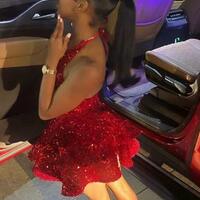 Sexy Red Sequin Tiered Short Homecoming Dresses - Thumbnail 1