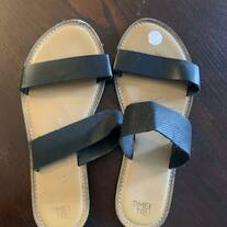 Women's Two Band Black Sandal - Size 9W