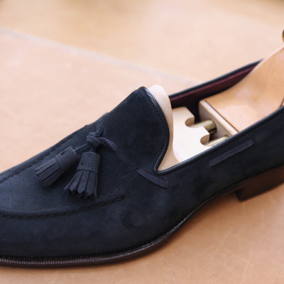 Best men's hand stitch navy blue tassels loafer genuine shoes - Thumbnail 1