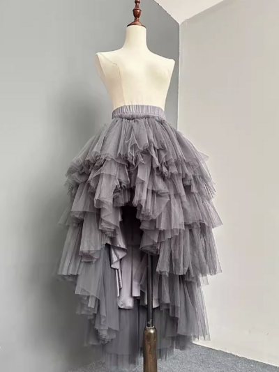 High-low Tiered Tulle Skirt, Gray Maxi Skirt Outfit, Custom Plus Size Long Tulle Prom Skirts