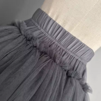 High-low Tiered Tulle Skirt, Gray Maxi Skirt Outfit, Custom Plus Size Long Tulle Prom Skirts - Thumbnail 3