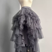 High-low Tiered Tulle Skirt, Gray Maxi Skirt Outfit, Custom Plus Size Long Tulle Prom Skirts - Thumbnail 4