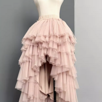 High-low Tiered Tulle Skirt, Gray Maxi Skirt Outfit, Custom Plus Size Long Tulle Prom Skirts - Thumbnail 5
