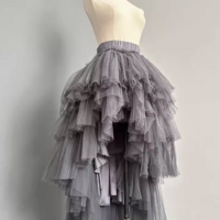 Blush Pink Tiered Tulle Skirt, High-low Tulle Skirt Outfit, Custom Plus Size Long Tulle Prom Skirts - Thumbnail 2