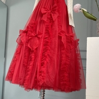 High-Low Tulle Skirt Outfit, Red Layered Tulle Tutu Skirt, Plus Size Wedding Party Tulle Skirt  - Thumbnail 1