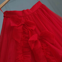 High-Low Tulle Skirt Outfit, Red Layered Tulle Tutu Skirt, Plus Size Wedding Party Tulle Skirt  - Thumbnail 3