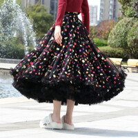 Black Tiered Tulle Skirt Outfit,  Women Ruffle Tulle Skirts, Custom Plus Size Maxi Tulle Skirt - Thumbnail 1