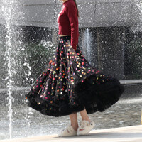 Black Tiered Tulle Skirt Outfit,  Women Ruffle Tulle Skirts, Custom Plus Size Maxi Tulle Skirt - Thumbnail 2