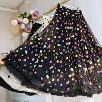 Black Tiered Tulle Skirt Outfit,  Women Ruffle Tulle Skirts, Custom Plus Size Maxi Tulle Skirt - Thumbnail 5