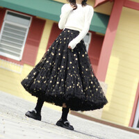 BLACK Layered Tulle Skirts, Women's Ruffle Tulle Skirt, Wedding Party Outfit Plus Size - Thumbnail 2