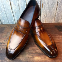 Classic Look Men's Handmade Brown Loafer Style Genuine Leather Party Wear Shoes - Thumbnail 1