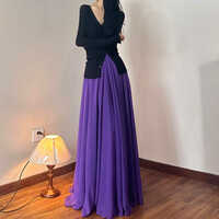 PLUM PURPLE Full Long Chiffon Skirt,  Summer Beach Maxi Chiffon Skirt Outfit, Plum Bridesmaid Skirt (US0-US30) - Thumbnail 5