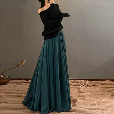 Dark green full long chiffon skirt summer wedding maxi chiffon skirt outfit green bridesmaid skirt 