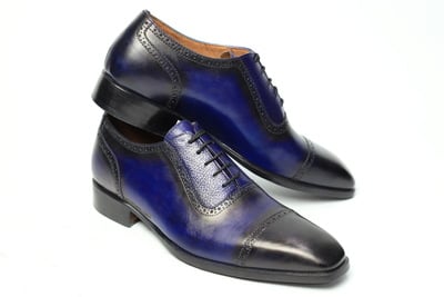 Crafted Leather Classic Blue Leather Oxford Lace up Dress Shoes