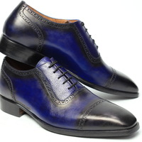 Crafted Leather Classic Blue Leather Oxford Lace up Dress Shoes - Thumbnail 1