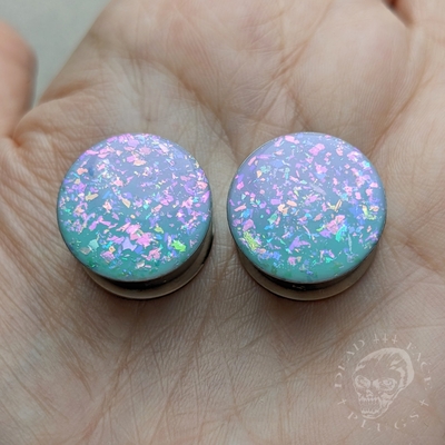 Ombre Opal Rainbow Plugs –  Mint Lilac Sparkly Pink Glitter Green Purple Gauges