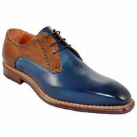 New Handmade Men's Two toned blue and cognac oxfords leather shoes 2019 - Thumbnail 4