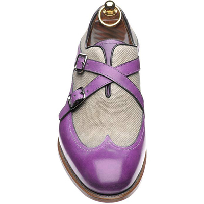 New Men's handmade double monk purple shoe, Men Calf & Canvas Dress Designer Sho