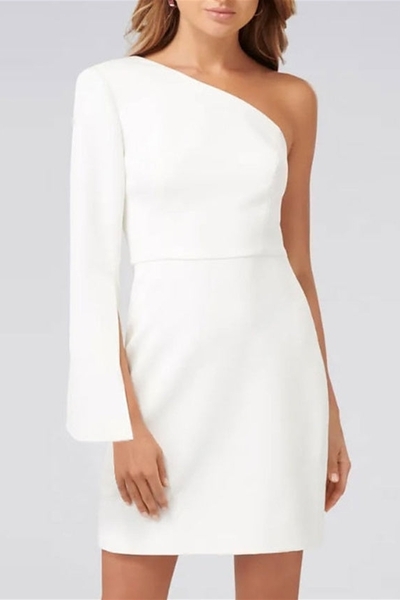Column One Shoulder Long Sleeve Cocktail  Homecoming Dress Sheath Short Prom Dress 
